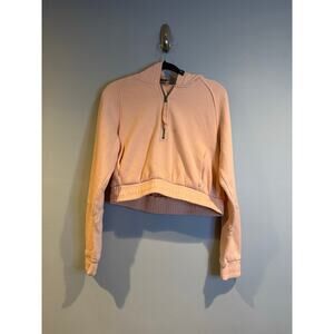 Gymshark Cropped 1/4 Zip Hoodie – Size L – Light Pink